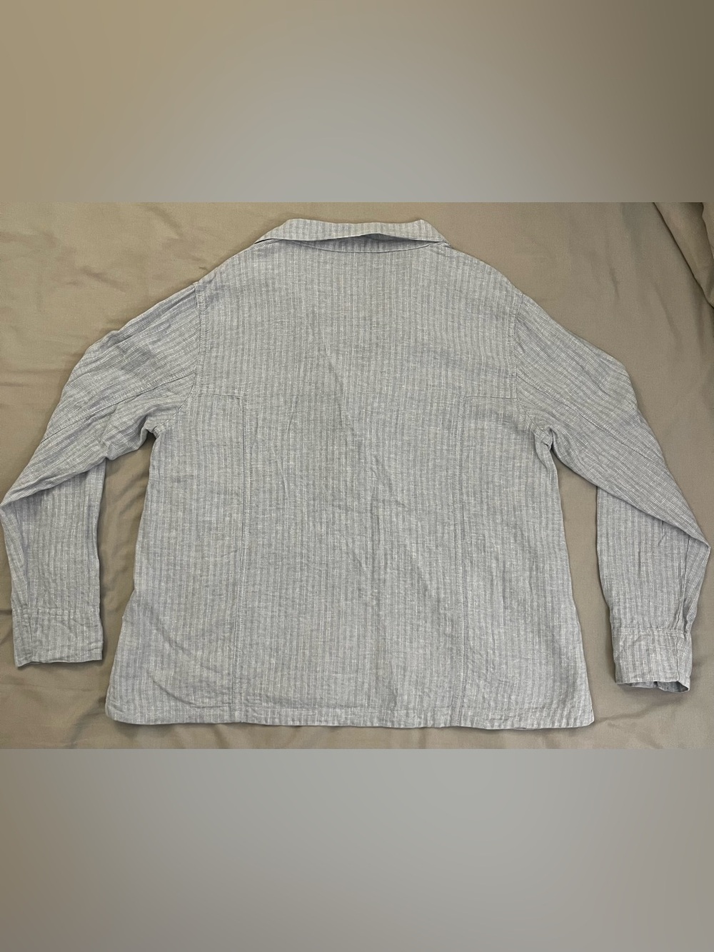 Poetry Half Button Down Shirt Women’s Baby Blue And White Hemp & Cotton US 10 - Picture 2 of 6